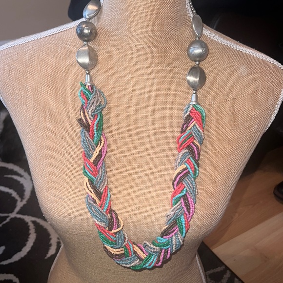 Double Strand Multi-Color Seed Bead And Metal Necklace -- 32" length - Picture 1 of 4